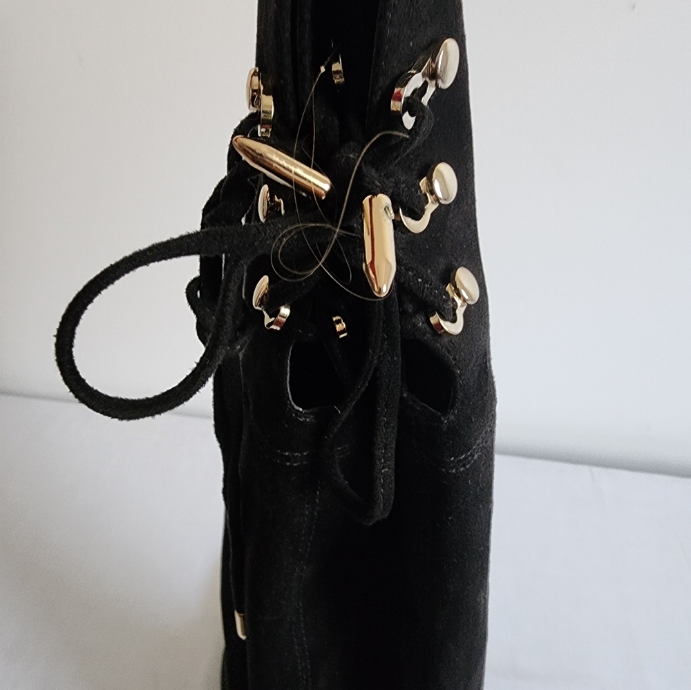 Ivanka Trump, black soft suede over the knee boots.  Sz 8.5 with gold accents. - Picture 7 of 8